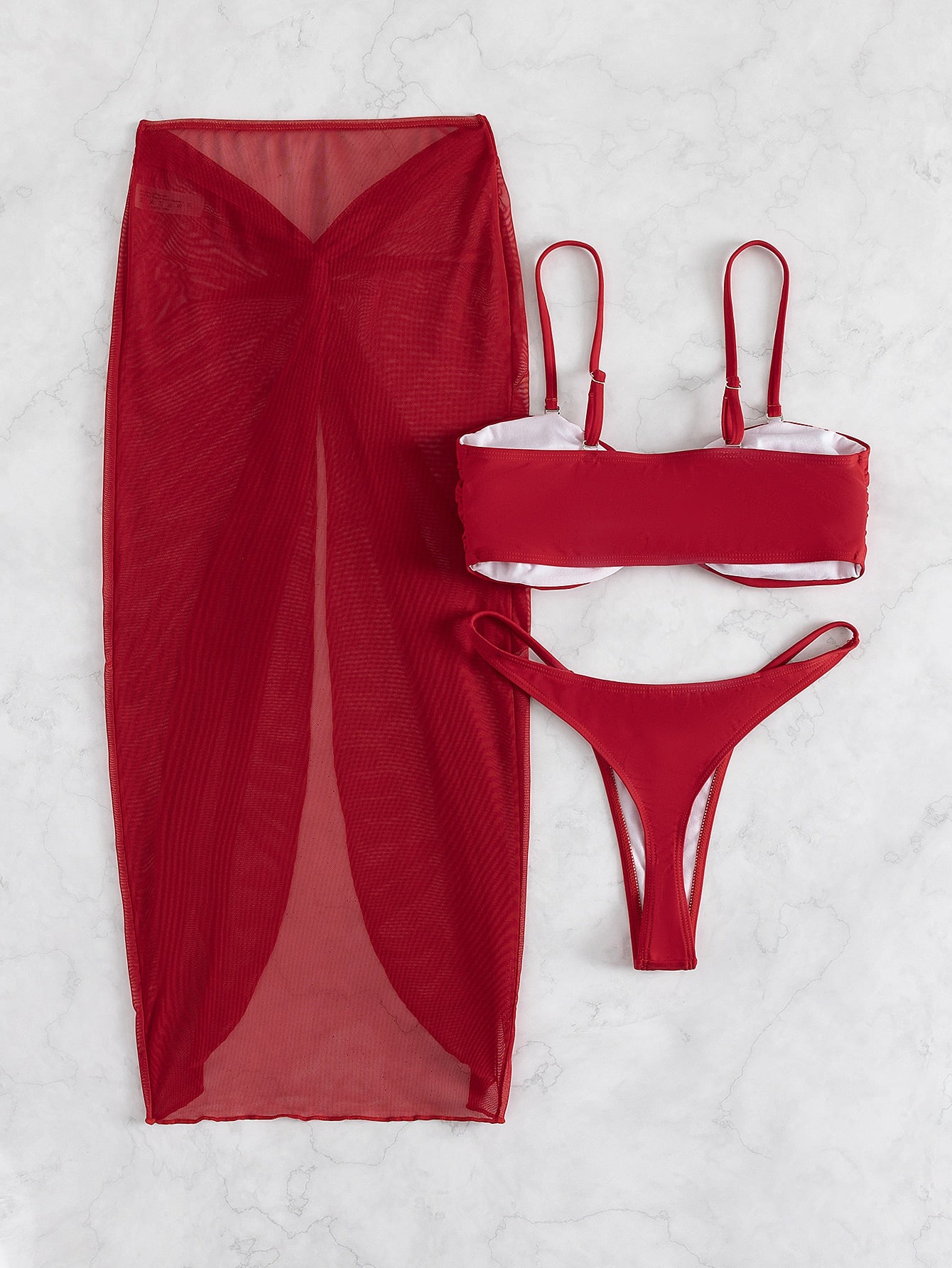 Conjunto Praia Biquíni Com Saia Longa Transparente Drapeada