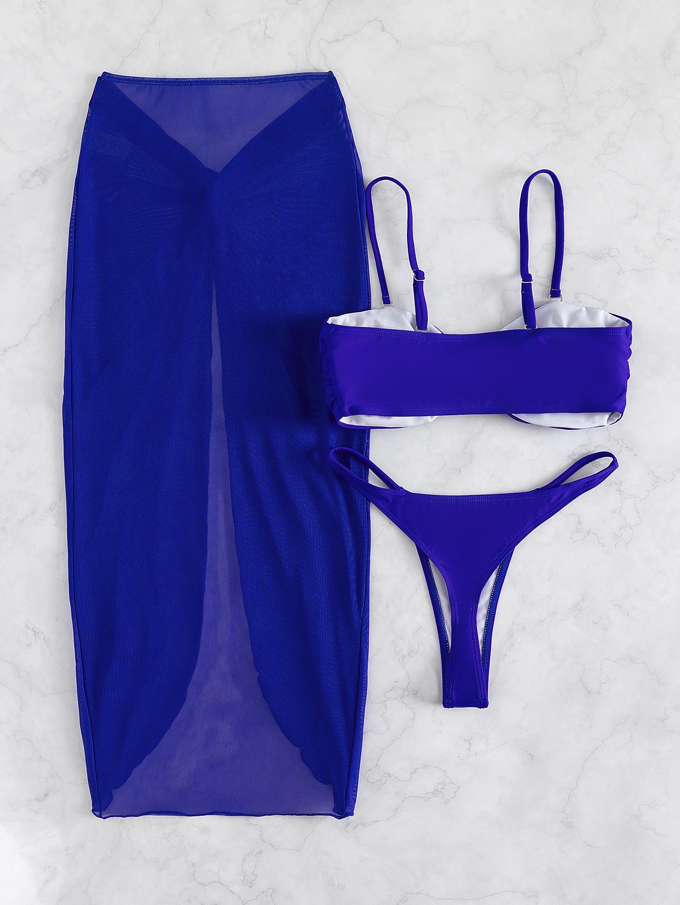 Conjunto Praia Biquíni Com Saia Longa Transparente Drapeada
