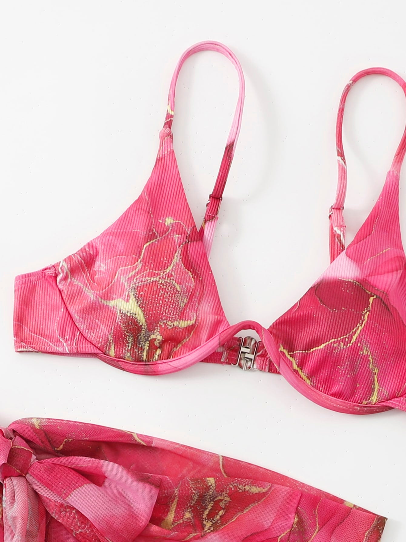 Conjunto Praia Biquíni Com Saia Pareô Estampa Marmorizada