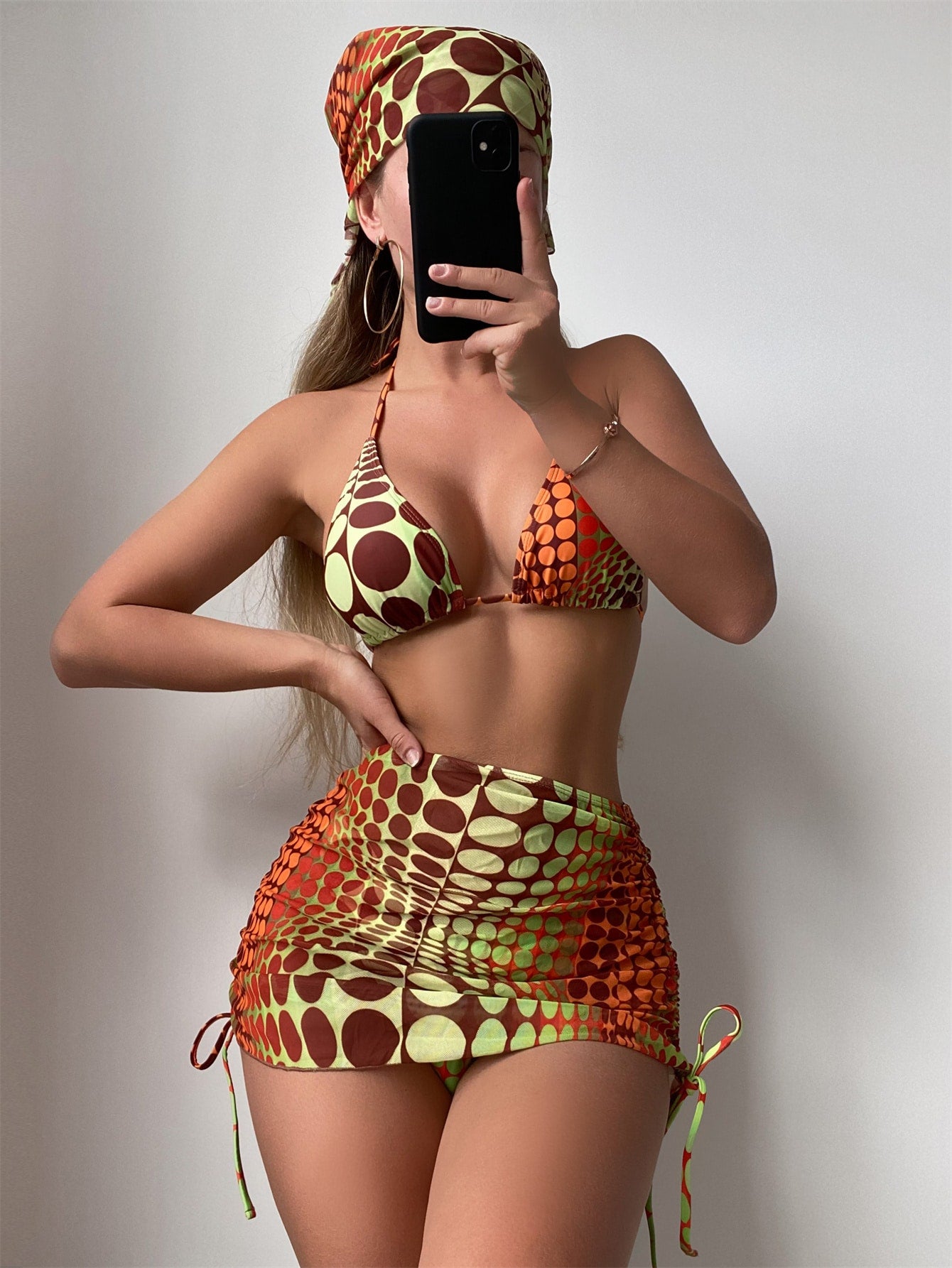 Conjunto Praia Biquíni Com Saia Curta E Faixa Estampada