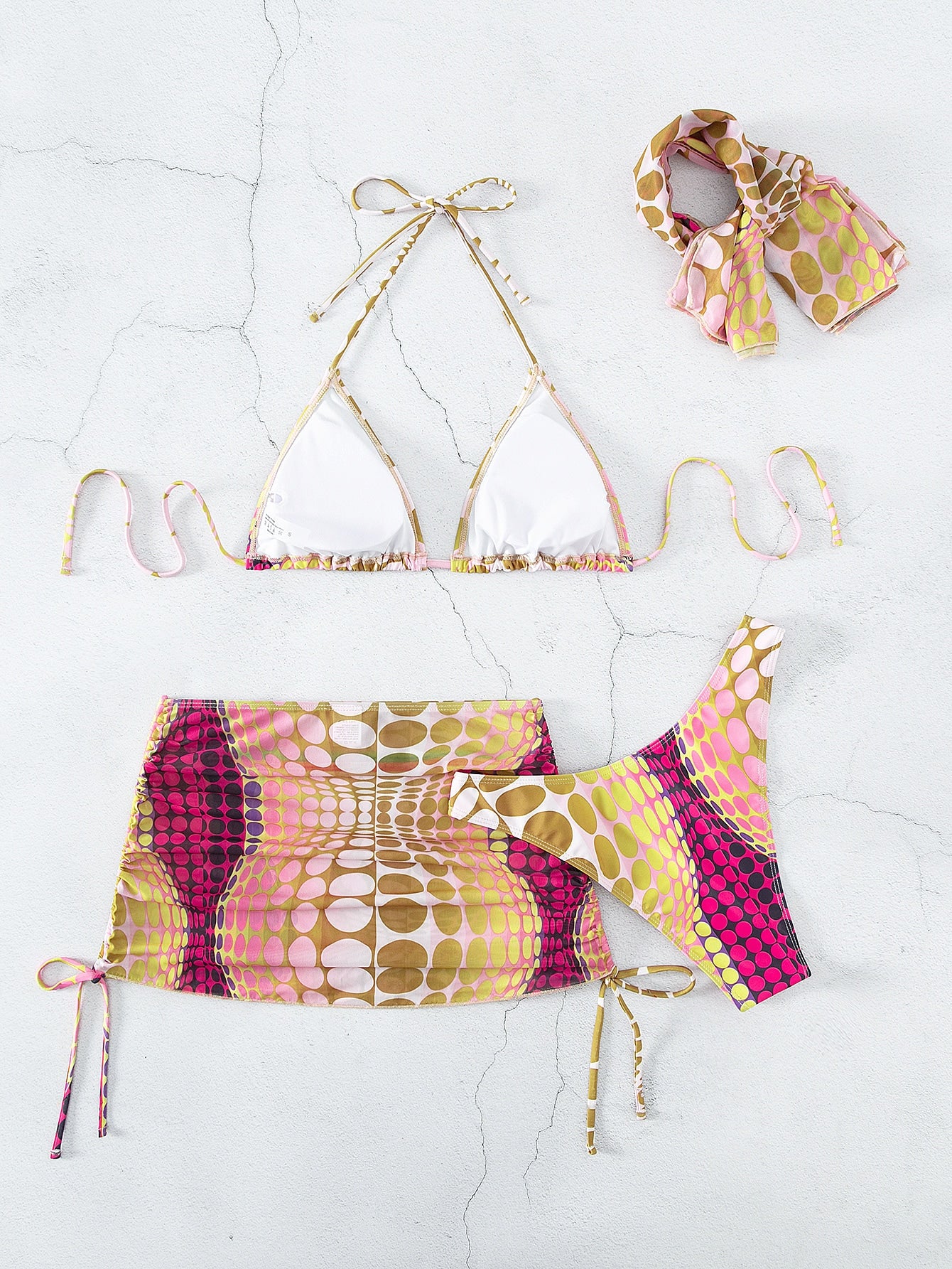 Conjunto Praia Biquíni Com Saia Curta E Faixa Estampada