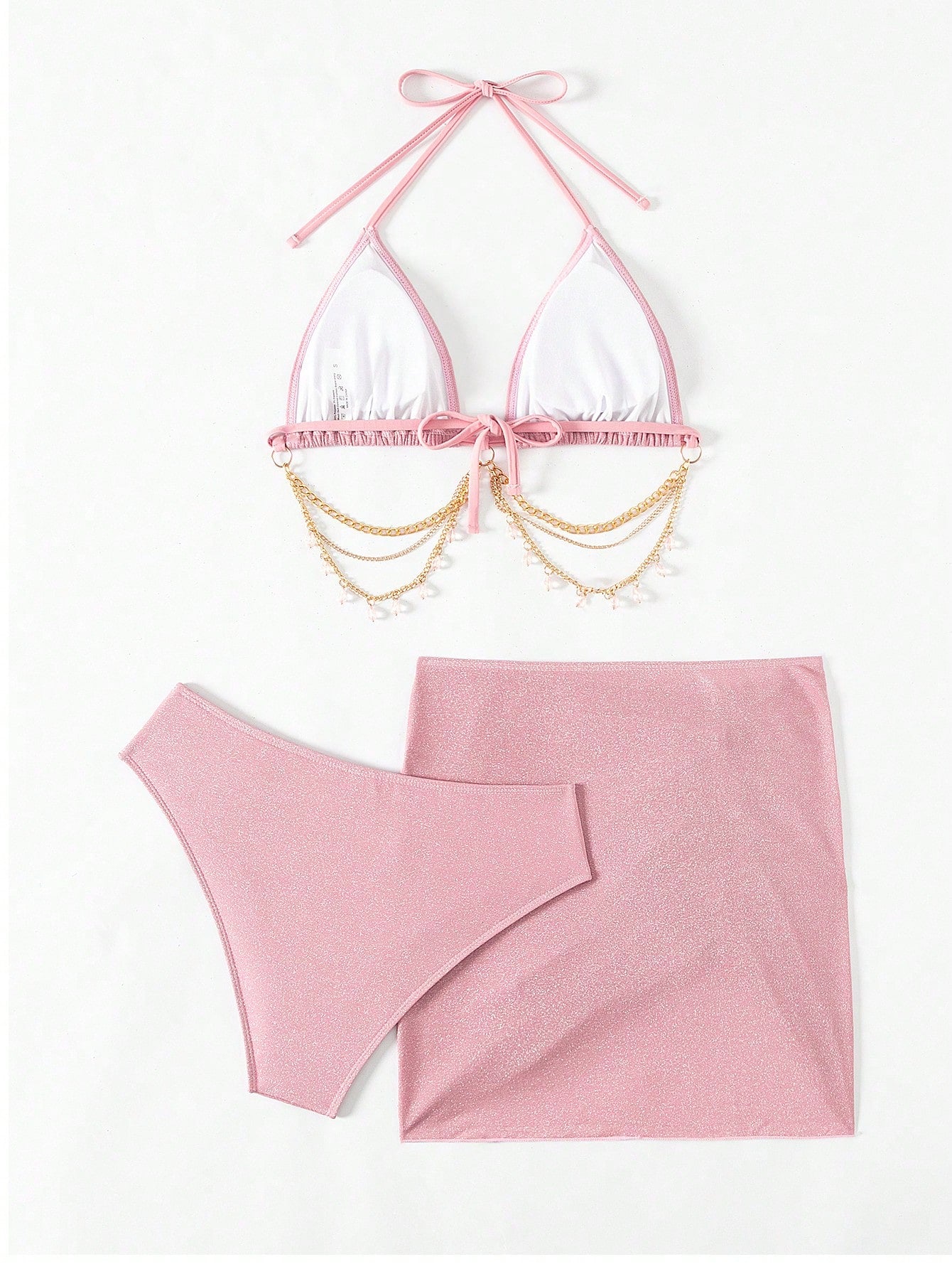 Conjunto Praia Biquíni Com Saia Curta E Detalhe De Corrente