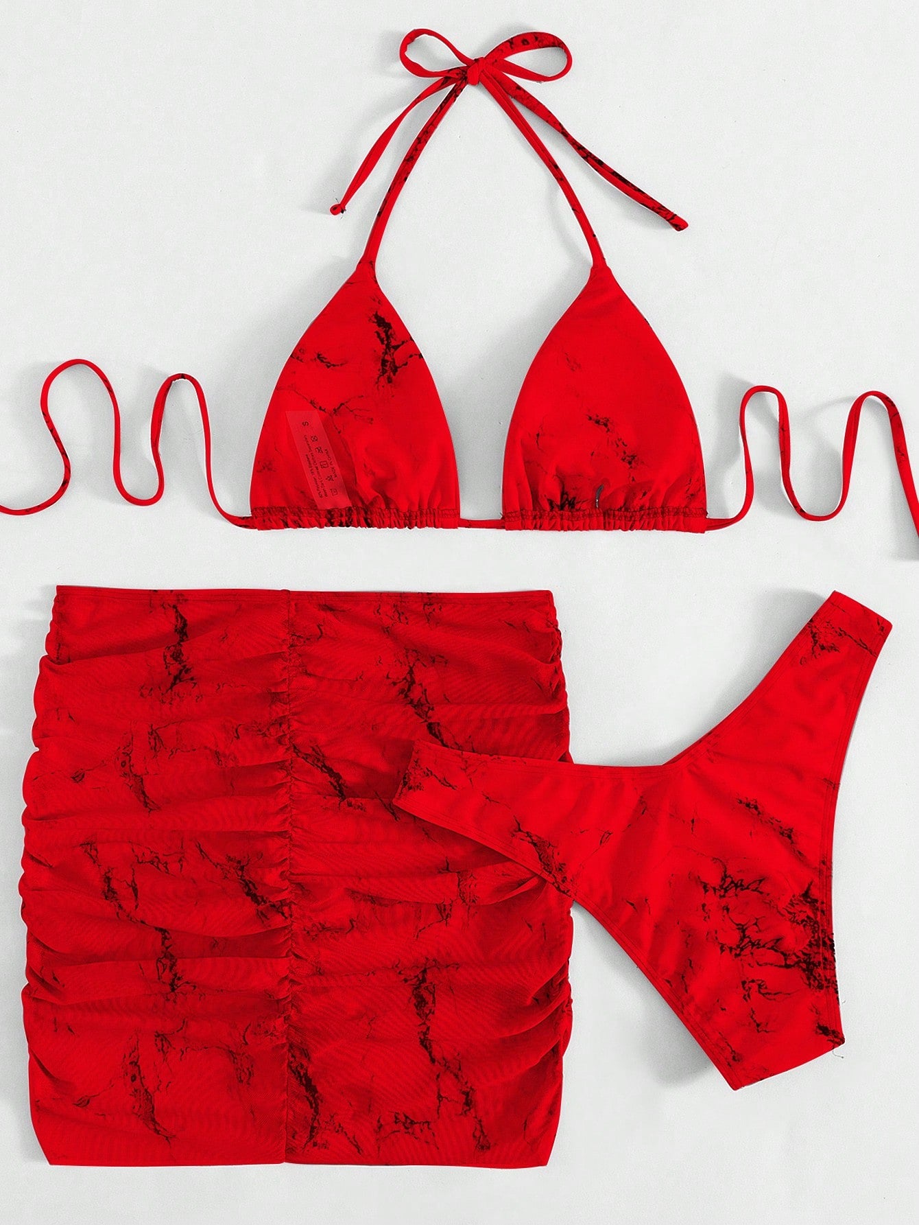 Conjunto Praia Biquíni Com Saia Curta Drapeada Marmorizada