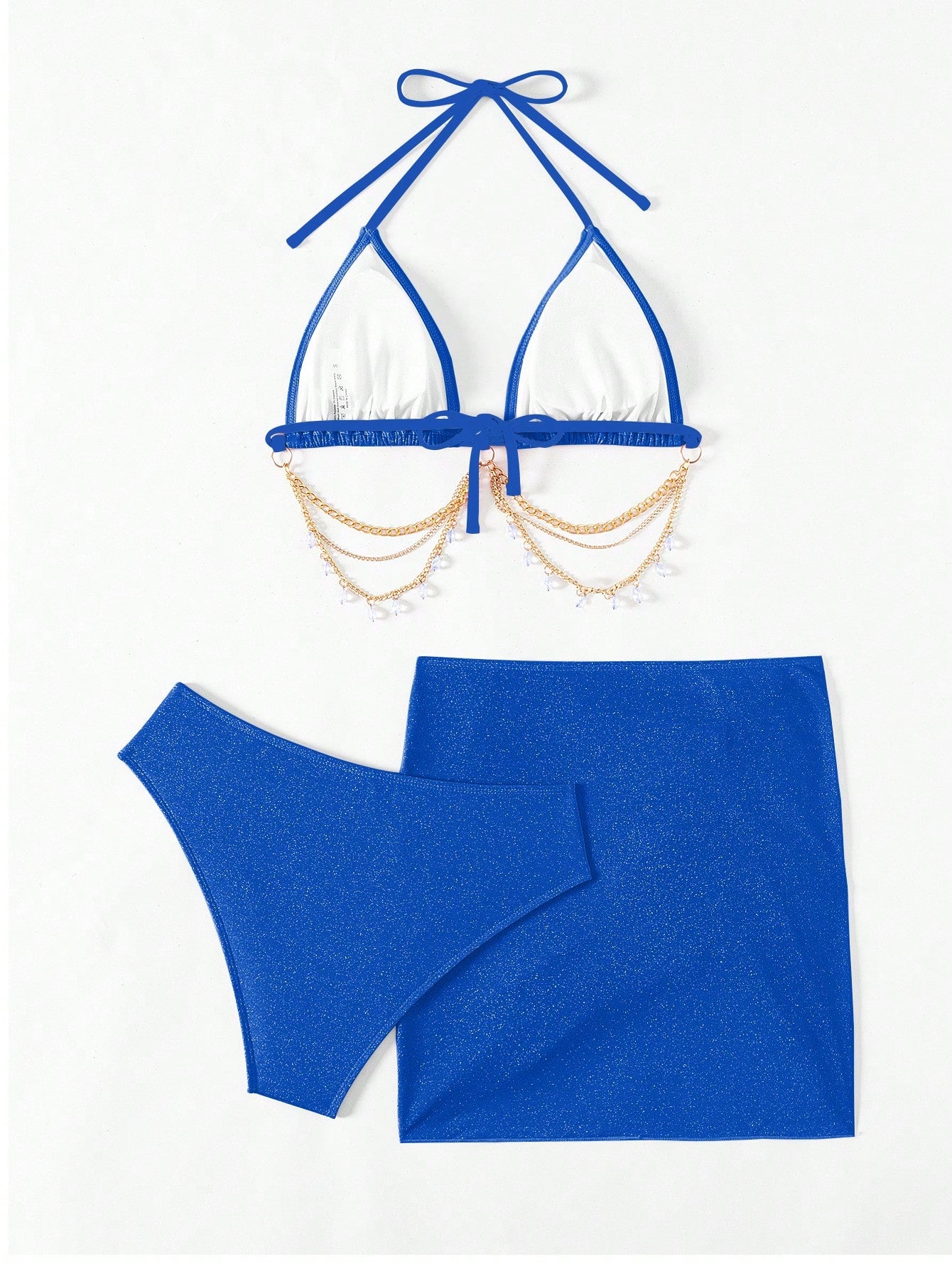 Conjunto Praia Biquíni Com Saia Curta E Detalhe De Corrente