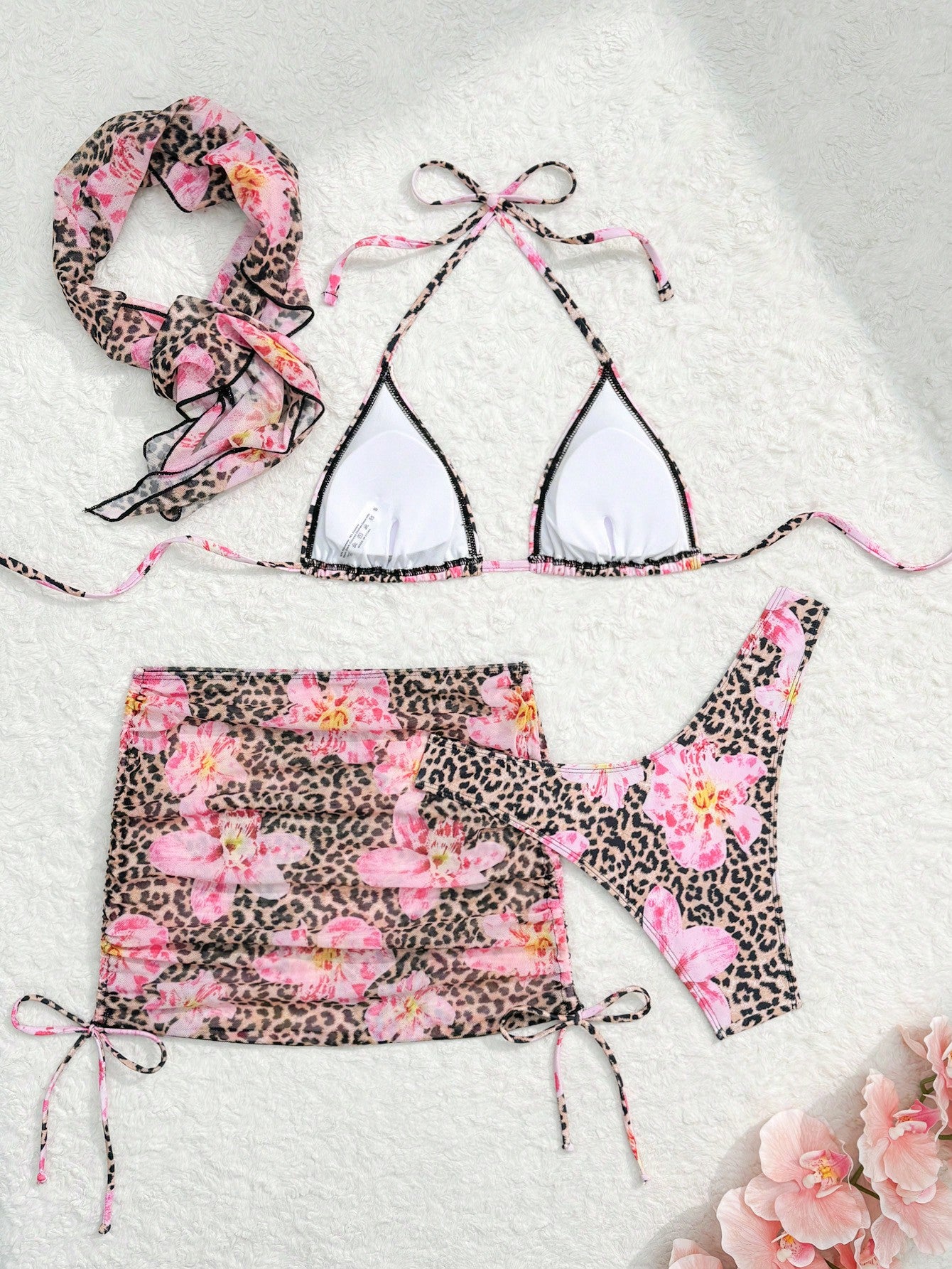 Conjunto Praia Biquíni Floral Animal Print Com Saia E Faixa