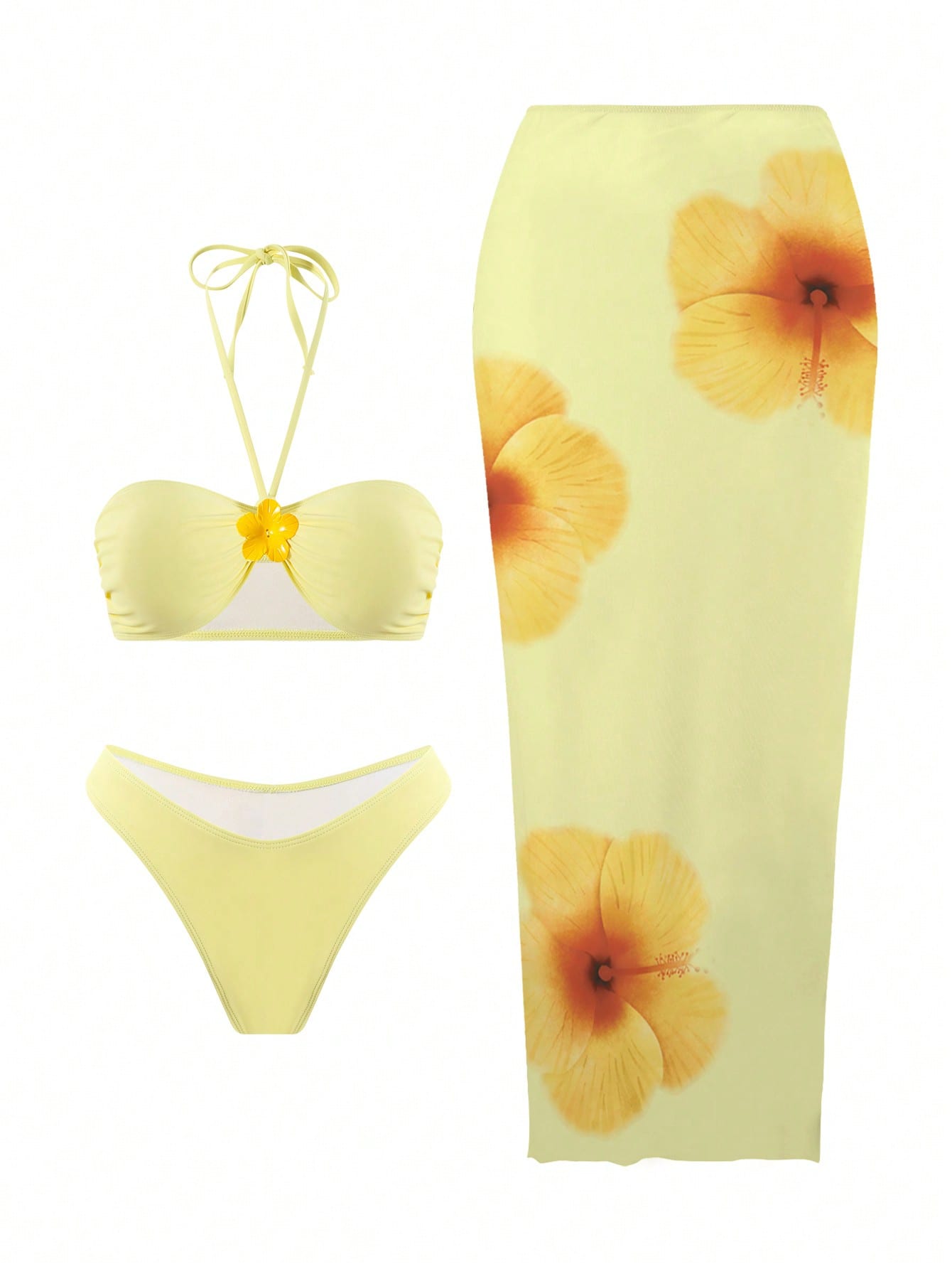 Conjunto Praia Biquíni Tomara Que Caia Com Saia Longa Floral