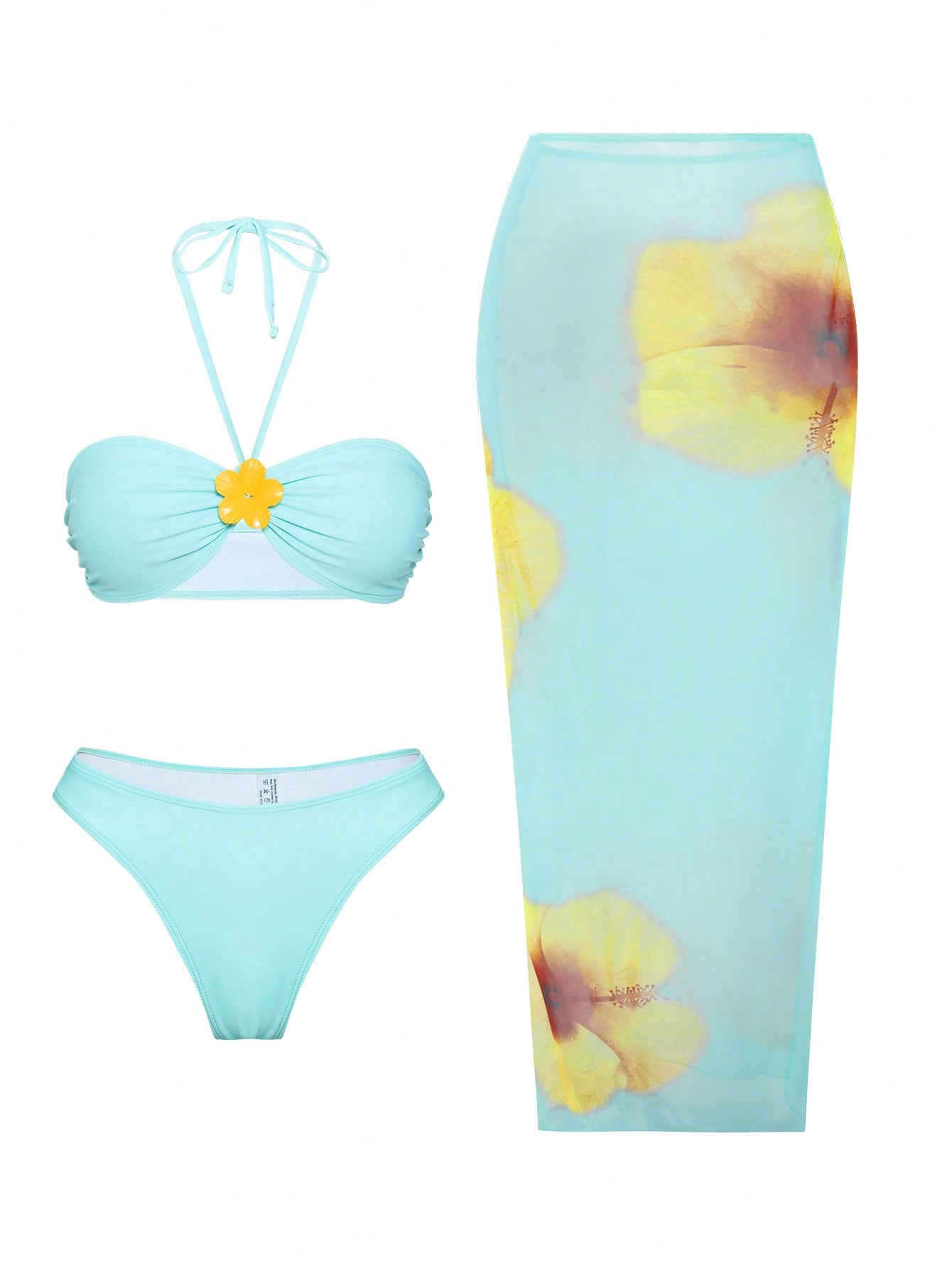 Conjunto Praia Biquíni Tomara Que Caia Com Saia Longa Floral