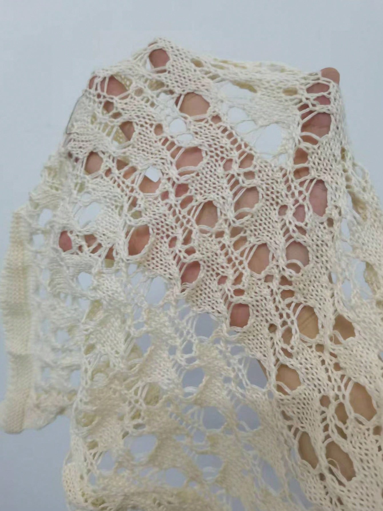 Saída De Praia Curta Crochê Floral Com Mangas Longas