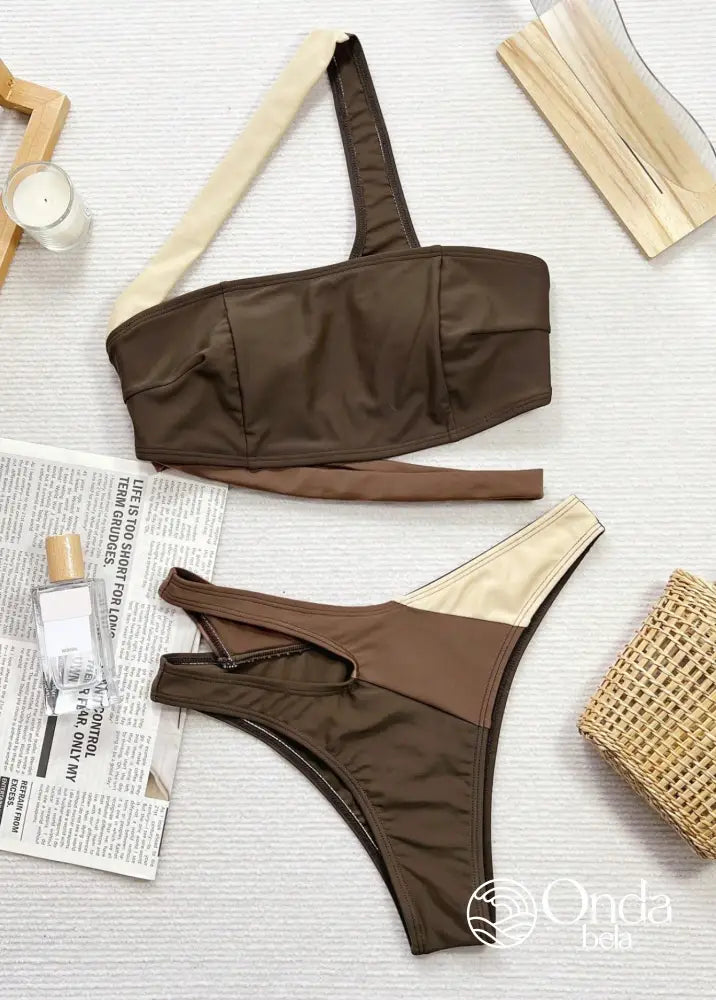 Biquíni Assimétrico Asa Delta Estilo Color Block Biquíni Assimétrico Asa Delta Estilo Color Block