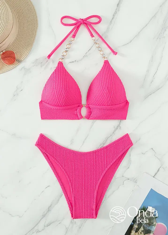 Biquíni Meia Taça Underwire Canelado Com Argola Biquíni Meia Taça Underwire Canelado Com Argola