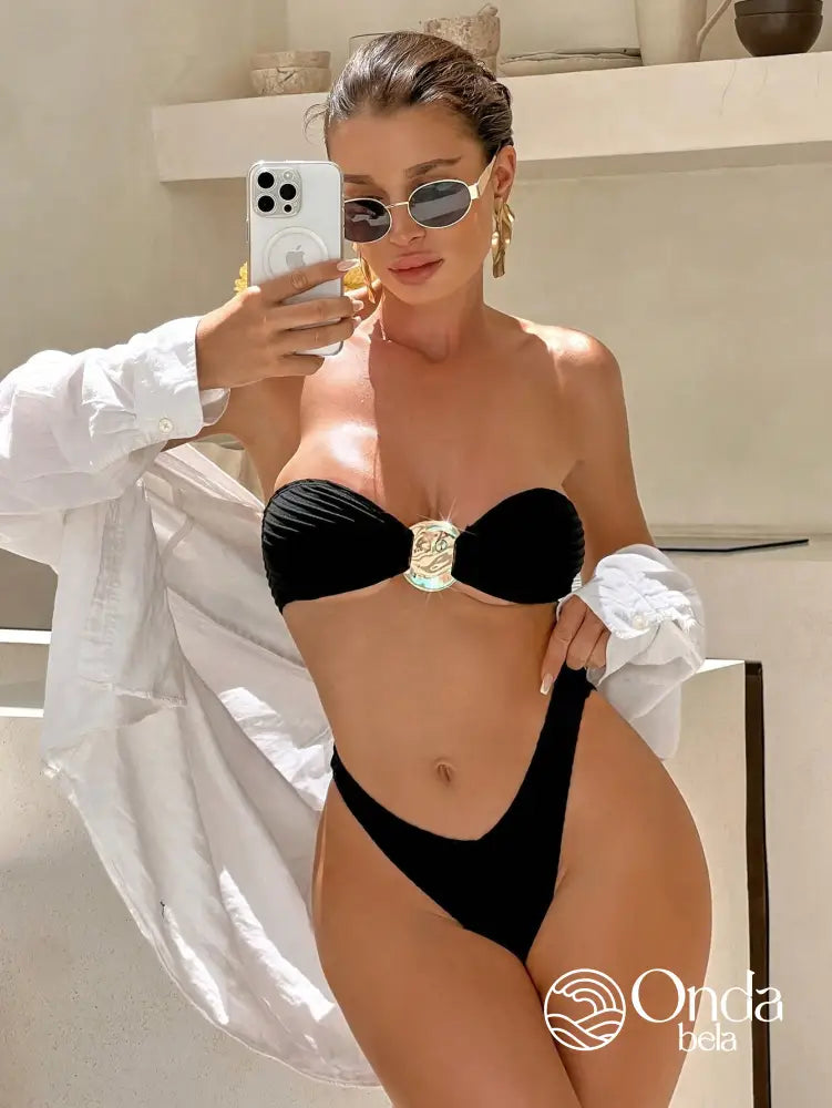 Biquíni Tomara Que Caia Asa Delta Detalhe Concha Preto / PP Biquíni Tomara Que Caia Asa Delta Detalhe Concha