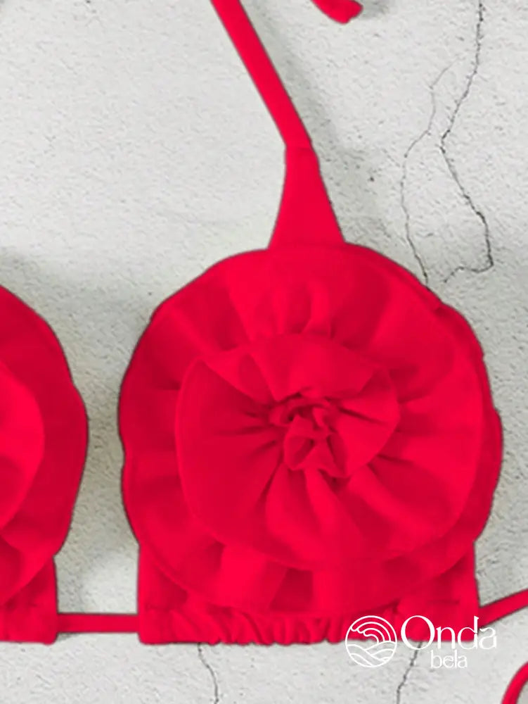Biquíni Triângulo Com Apliques De Flores Volumosas Biquíni Triângulo Com Apliques De Flores Volumosas