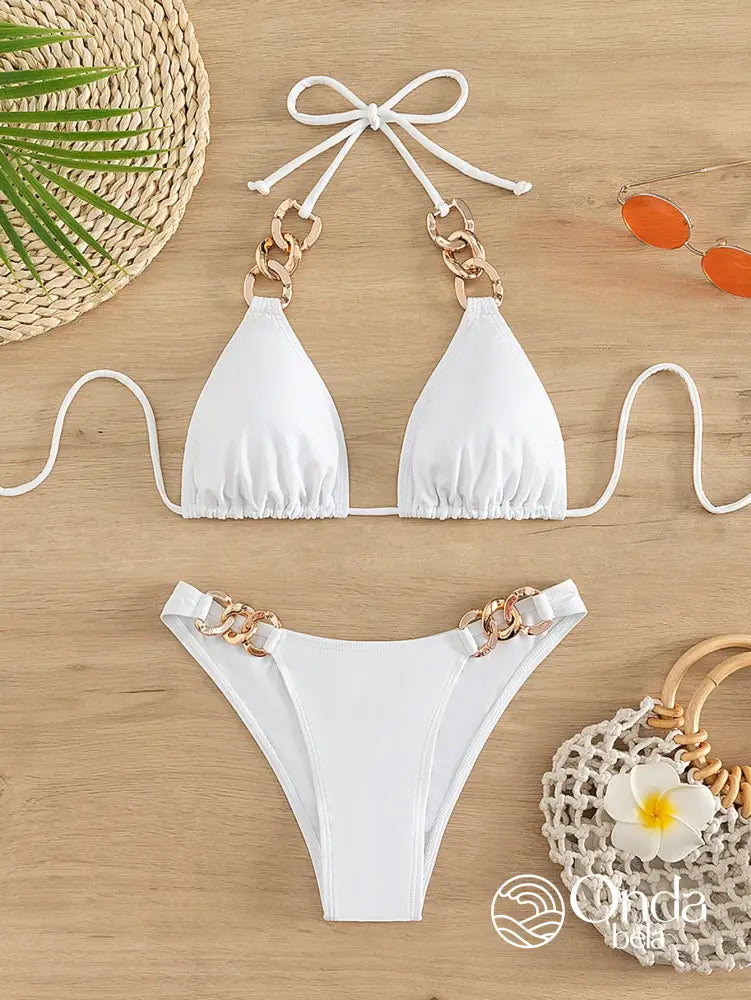 Biquíni Triângulo Com Correntes Metálicas Decorativas Biquíni Triângulo Com Correntes Metálicas Decorativas