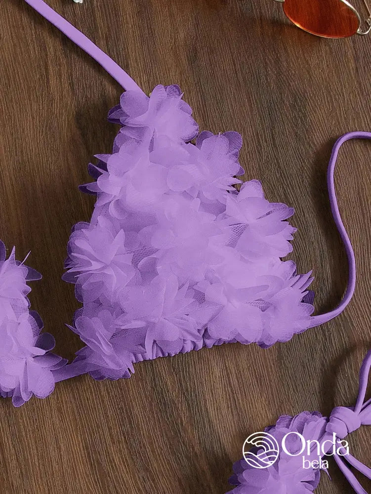 Biquíni Triângulo String Com Flores 3D Decorativas Biquíni Triângulo String Com Flores 3D Decorativas