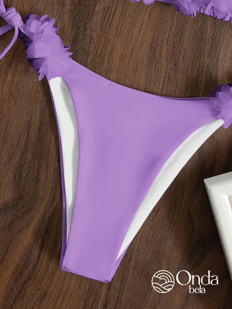 Biquíni Triângulo String Com Flores 3D Decorativas Biquíni Triângulo String Com Flores 3D Decorativas