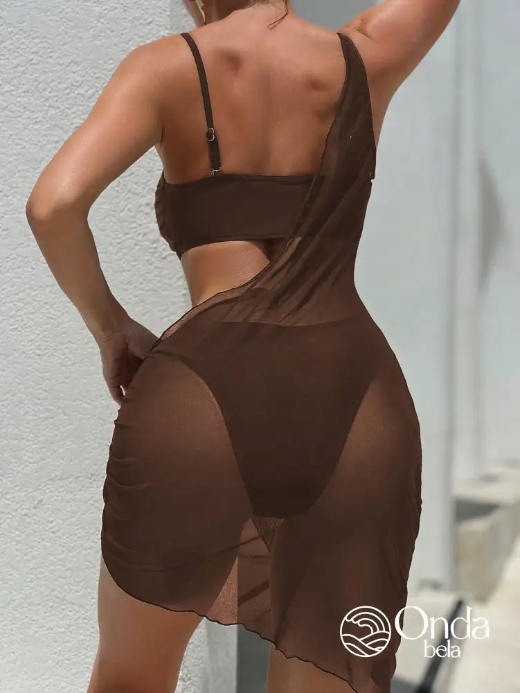 Conjunto Praia Biquíni Com Saia Assimétrica Transparente Conjunto Praia Biquíni Com Saia Assimétrica Transparente