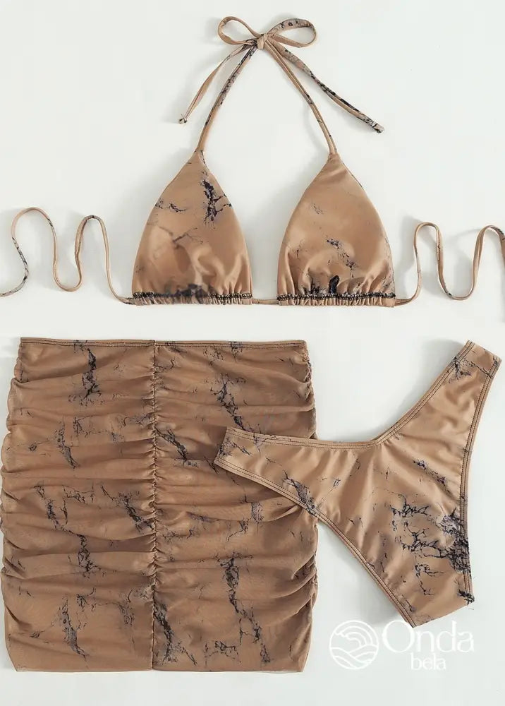 Conjunto Praia Biquíni Com Saia Curta Drapeada Marmorizada Conjunto Praia Biquíni Com Saia Curta Drapeada Marmorizada