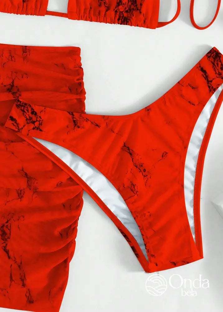 Conjunto Praia Biquíni Com Saia Curta Drapeada Marmorizada Conjunto Praia Biquíni Com Saia Curta Drapeada Marmorizada
