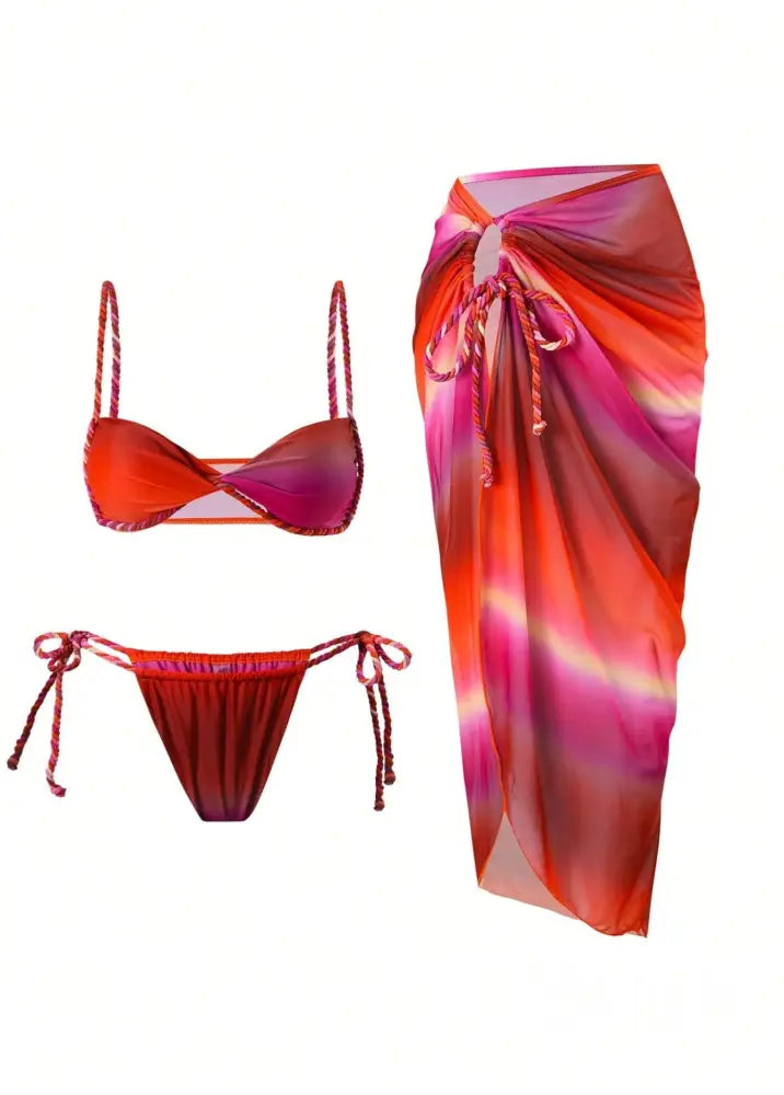 Conjunto Praia Biquíni Com Saia Longa Estampa Degradê Conjunto Praia Biquíni Com Saia Longa Estampa Degradê