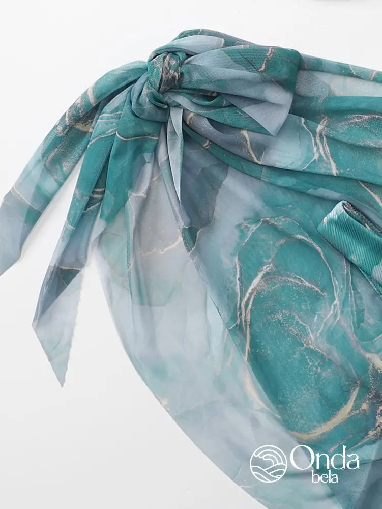 Conjunto Praia Biquíni Com Saia Pareô Estampa Marmorizada Conjunto Praia Biquíni Com Saia Pareô Estampa Marmorizada