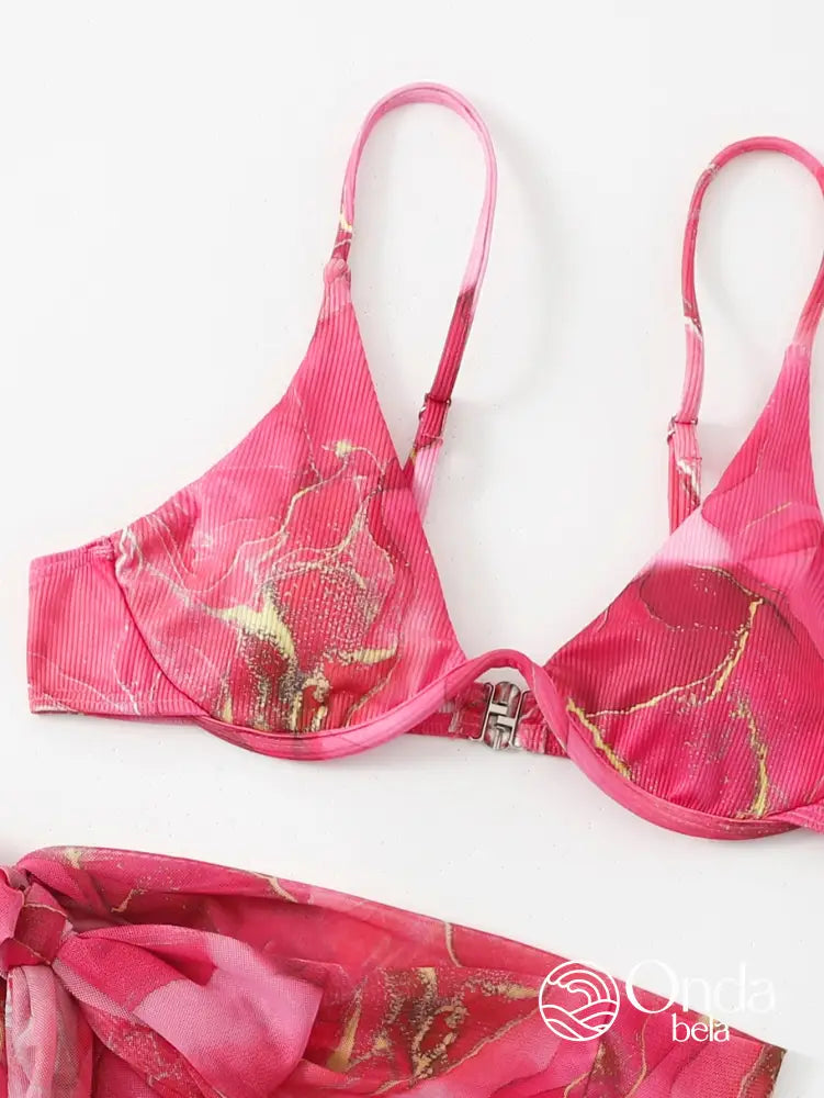 Conjunto Praia Biquíni Com Saia Pareô Estampa Marmorizada Conjunto Praia Biquíni Com Saia Pareô Estampa Marmorizada