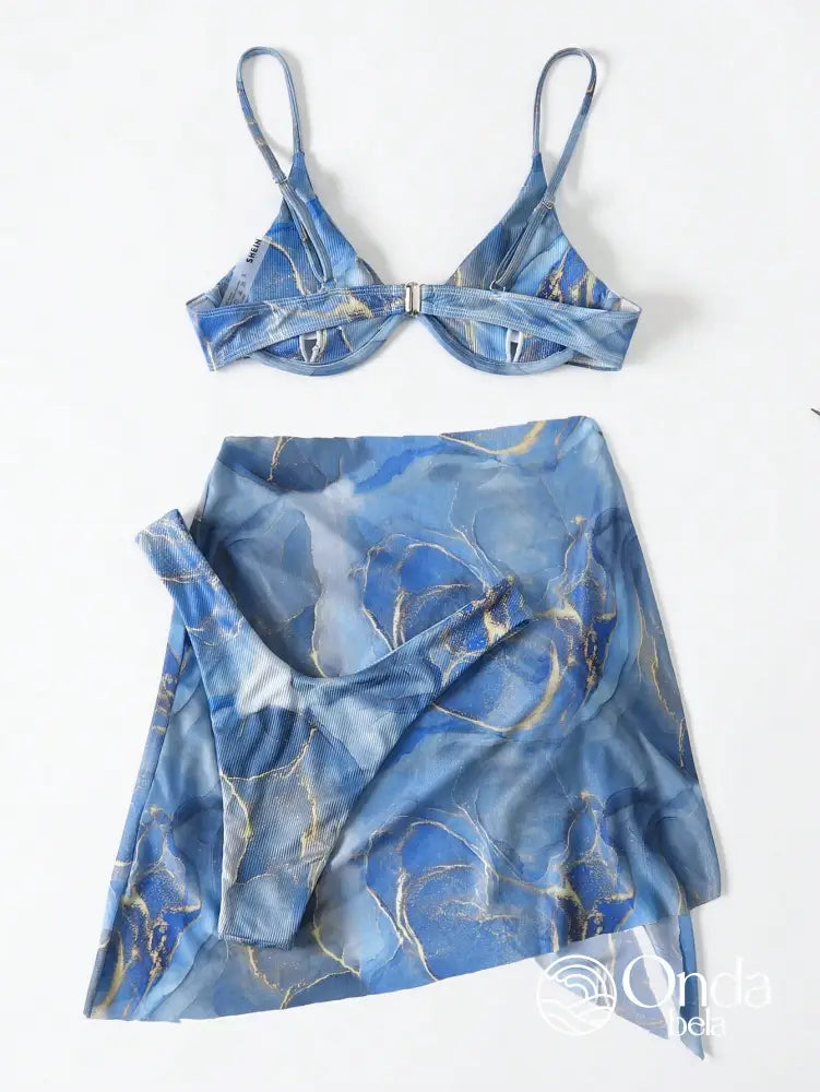 Conjunto Praia Biquíni Com Saia Pareô Estampa Marmorizada Conjunto Praia Biquíni Com Saia Pareô Estampa Marmorizada