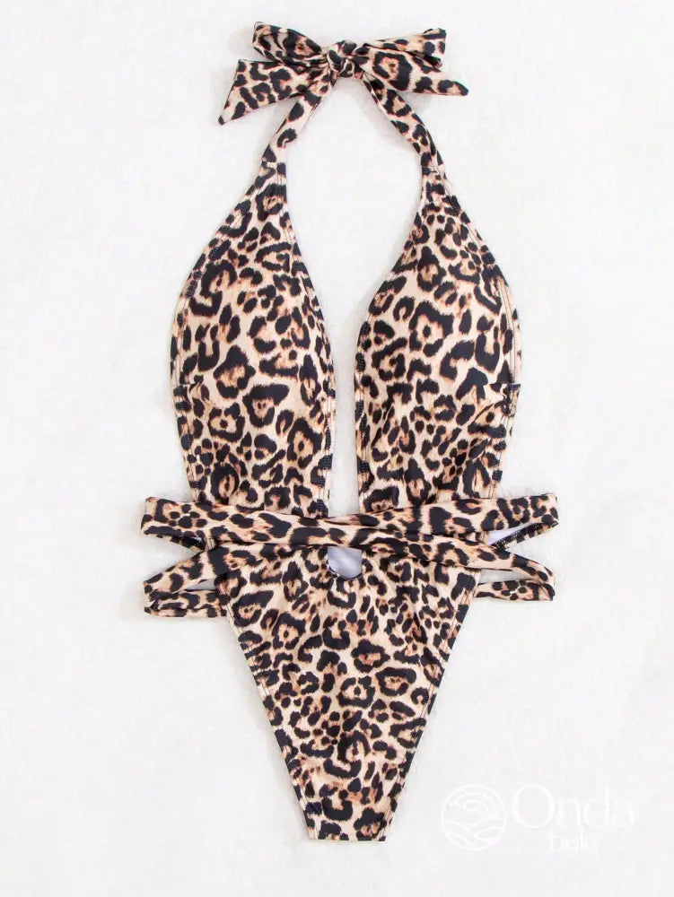 Maiô Animal Print Decote Profundo Com Cinto Faixa Maiô Animal Print Decote Profundo Com Cinto Faixa