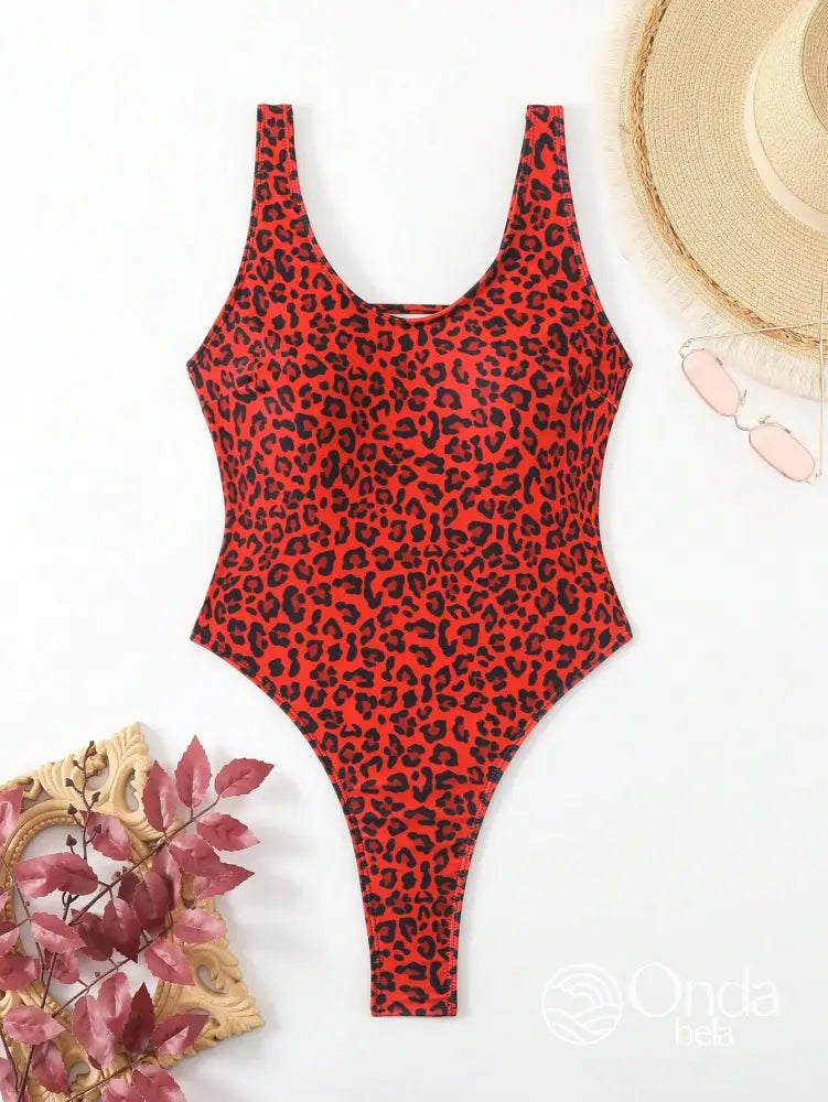 Maiô Asa Delta High Leg Estampa Animal Print Vermelho / PP Maiô Asa Delta High Leg Estampa Animal Print