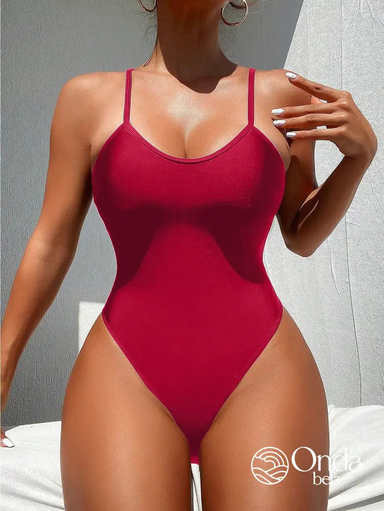 Maiô Cavado Básico Com Alças Finas E Costas Vazadas Vermelho / PP Maiô Cavado Básico Com Alças Finas E Costas Vazadas