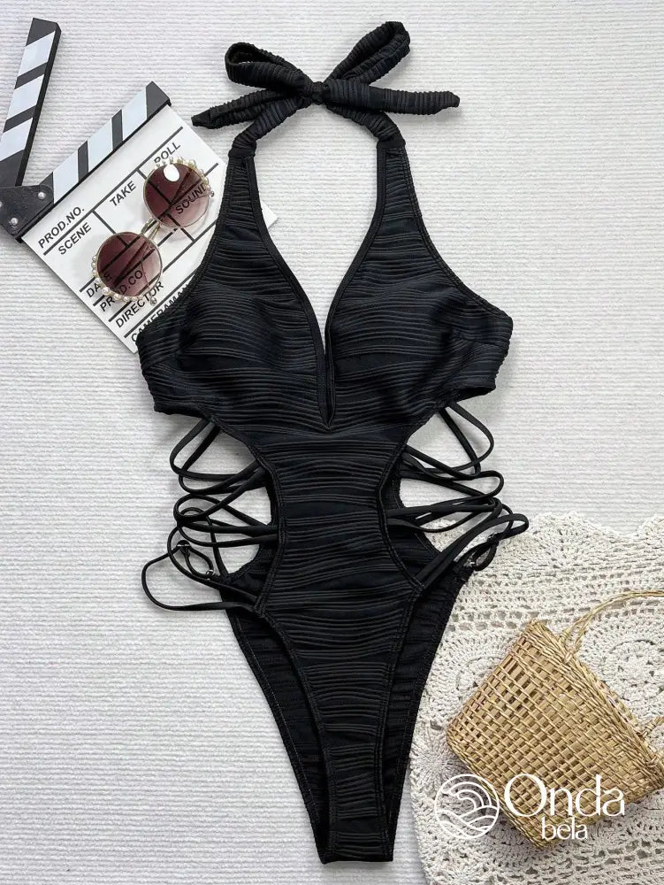 Maiô Decote Profundo Com Laterais Vazadas E Tiras Cruzadas Maiô Decote Profundo Com Laterais Vazadas E Tiras Cruzadas