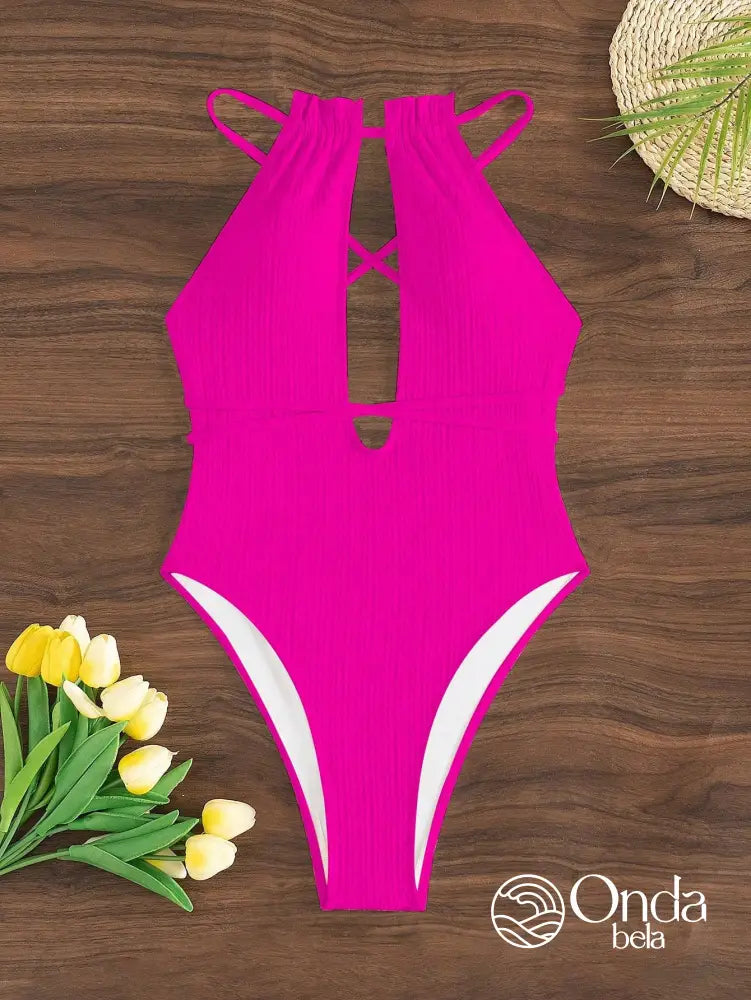 Maiô Texturizado Decote Profundo Com Amarração Cruzada Maiô Texturizado Decote Profundo Com Amarração Cruzada