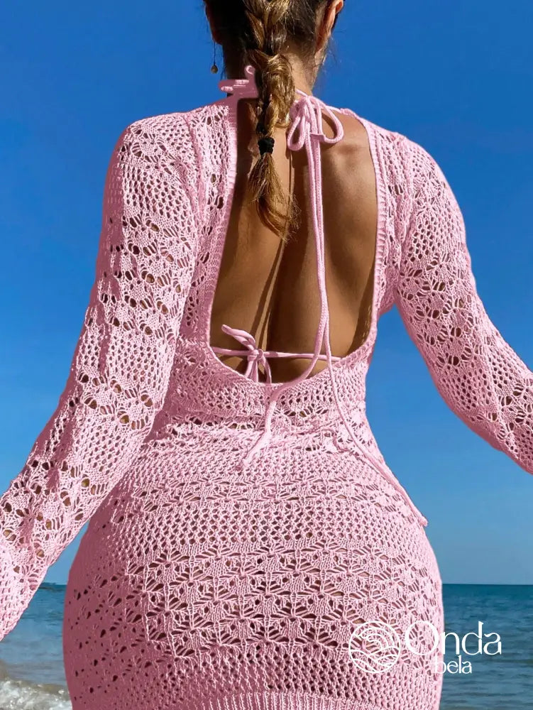 Saída De Praia Curta Crochê Floral Manga Longa Saída De Praia Curta Crochê Floral Manga Longa