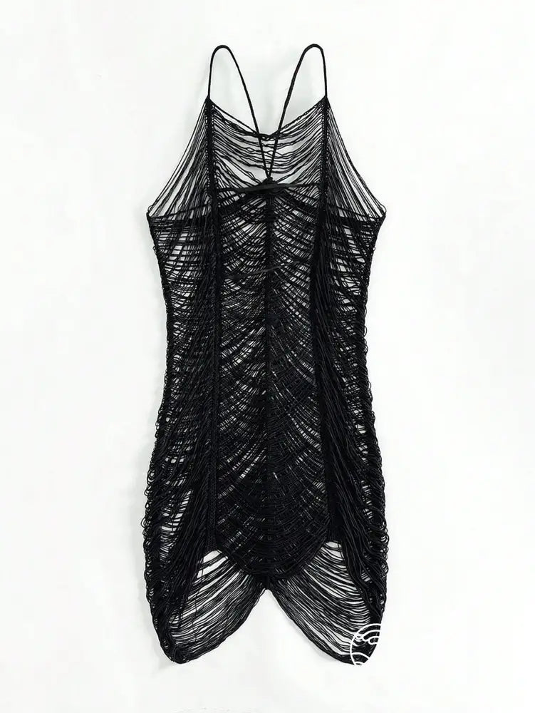 Saída De Praia Curta Crochê Vazado Estilo Halter Saída De Praia Curta Crochê Vazado Estilo Halter