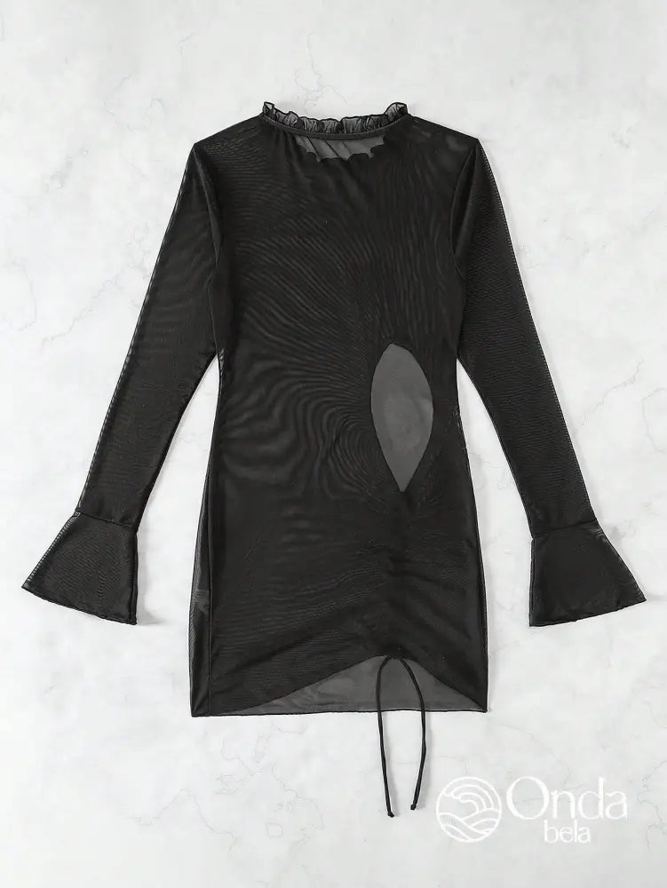 Saída De Praia Curta Tule Transparente Com Recortes Saída De Praia Curta Tule Transparente Com Recortes