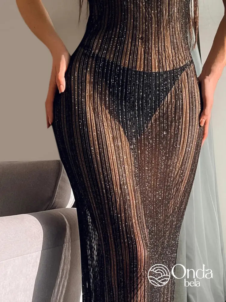 Saída De Praia Longa Transparente Com Brilho Saída De Praia Longa Transparente Com Brilho