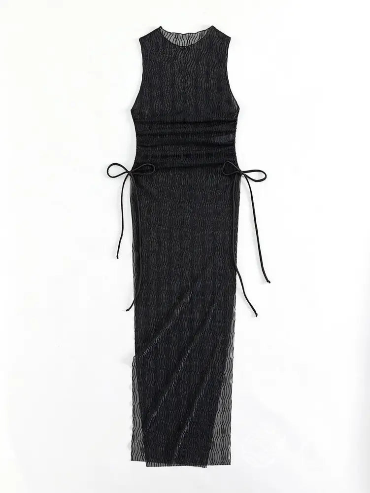 Saída De Praia Longa Tule Transparente Com Fenda Lateral Saída De Praia Longa Tule Transparente Com Fenda Lateral