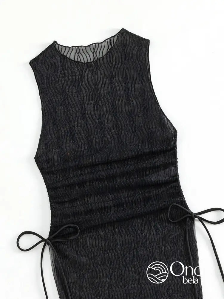 Saída De Praia Longa Tule Transparente Com Fenda Lateral Saída De Praia Longa Tule Transparente Com Fenda Lateral