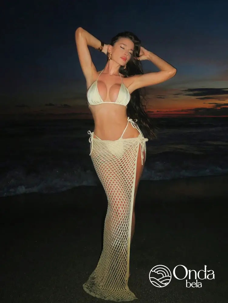 Saída De Praia Saia Longa Crochê Vazado Com Amarração Saída De Praia Saia Longa Crochê Vazado Com Amarração