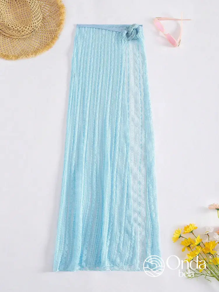 Saída De Praia Saia Longa Crochê Vazado Com Fenda Lateral Saída De Praia Saia Longa Crochê Vazado Com Fenda Lateral