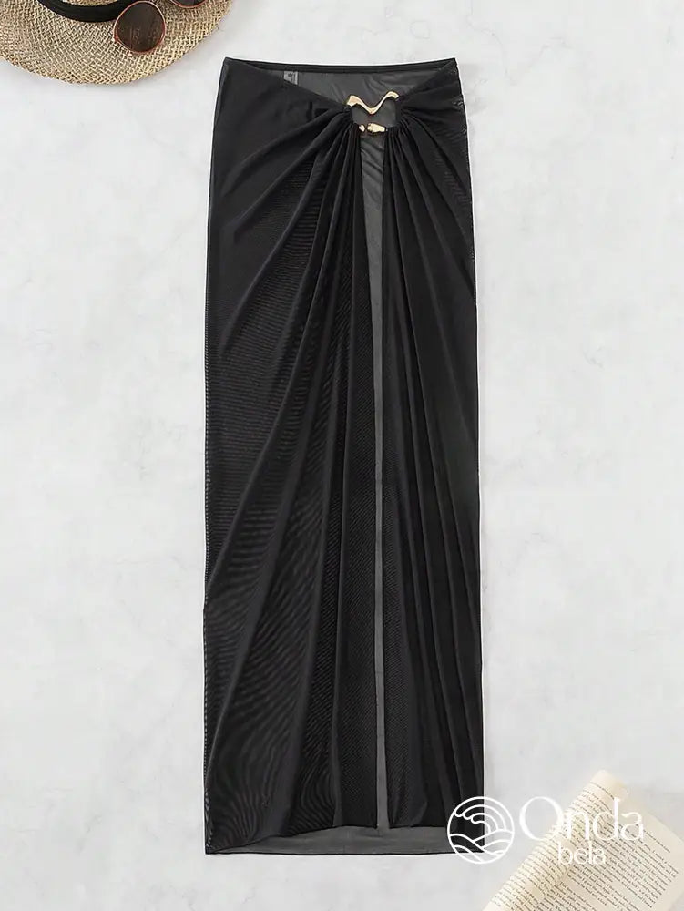 Saída De Praia Saia Longa Tule Transparente Com Fenda Saída De Praia Saia Longa Tule Transparente Com Fenda