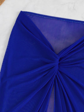 Conjunto Praia Biquíni Com Saia Longa Transparente Drapeada