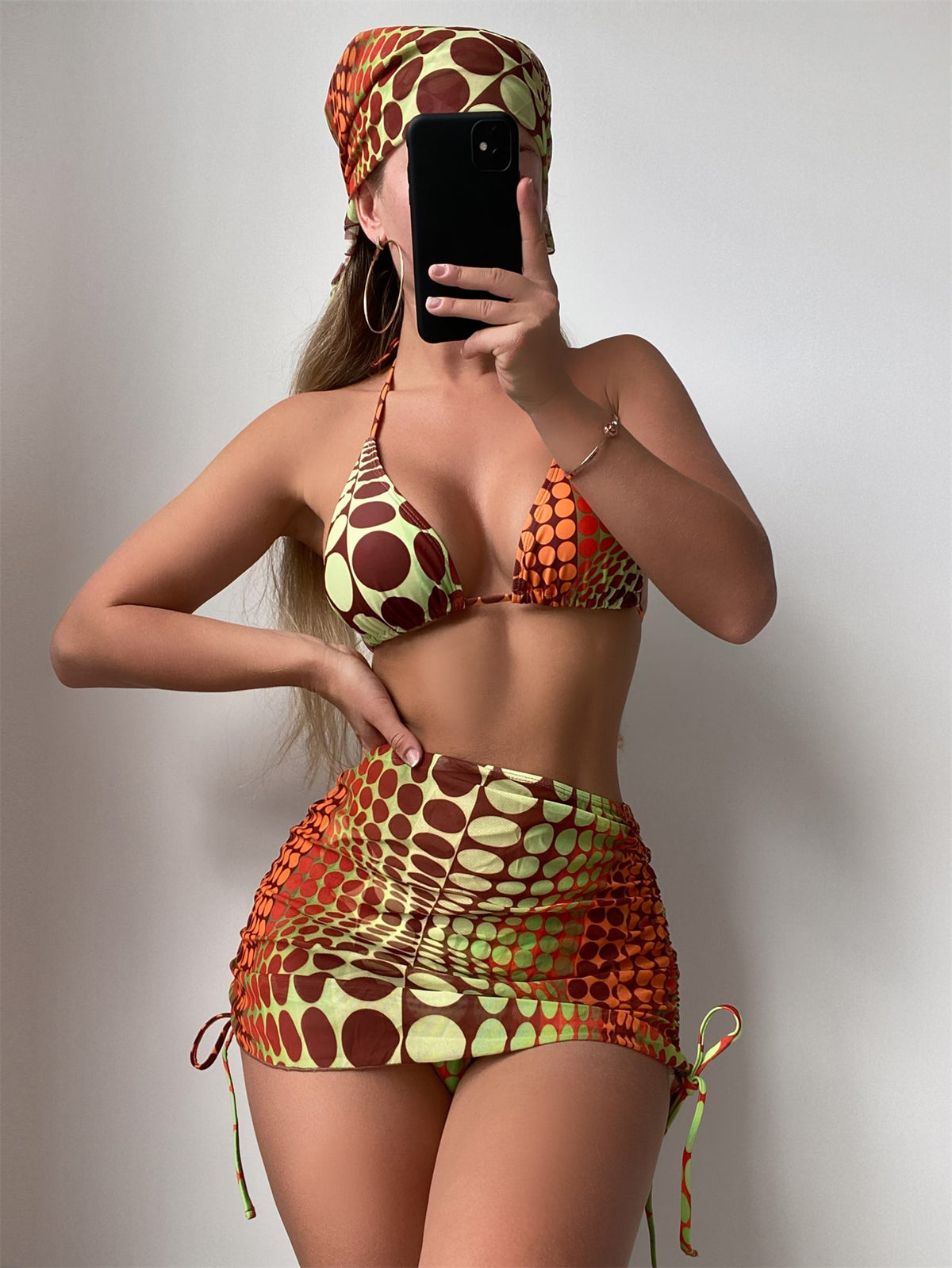 Conjunto Praia Biquíni Com Saia Curta E Faixa Estampada