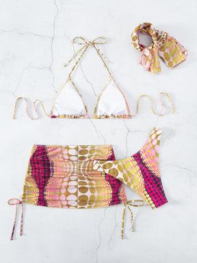 Conjunto Praia Biquíni Com Saia Curta E Faixa Estampada