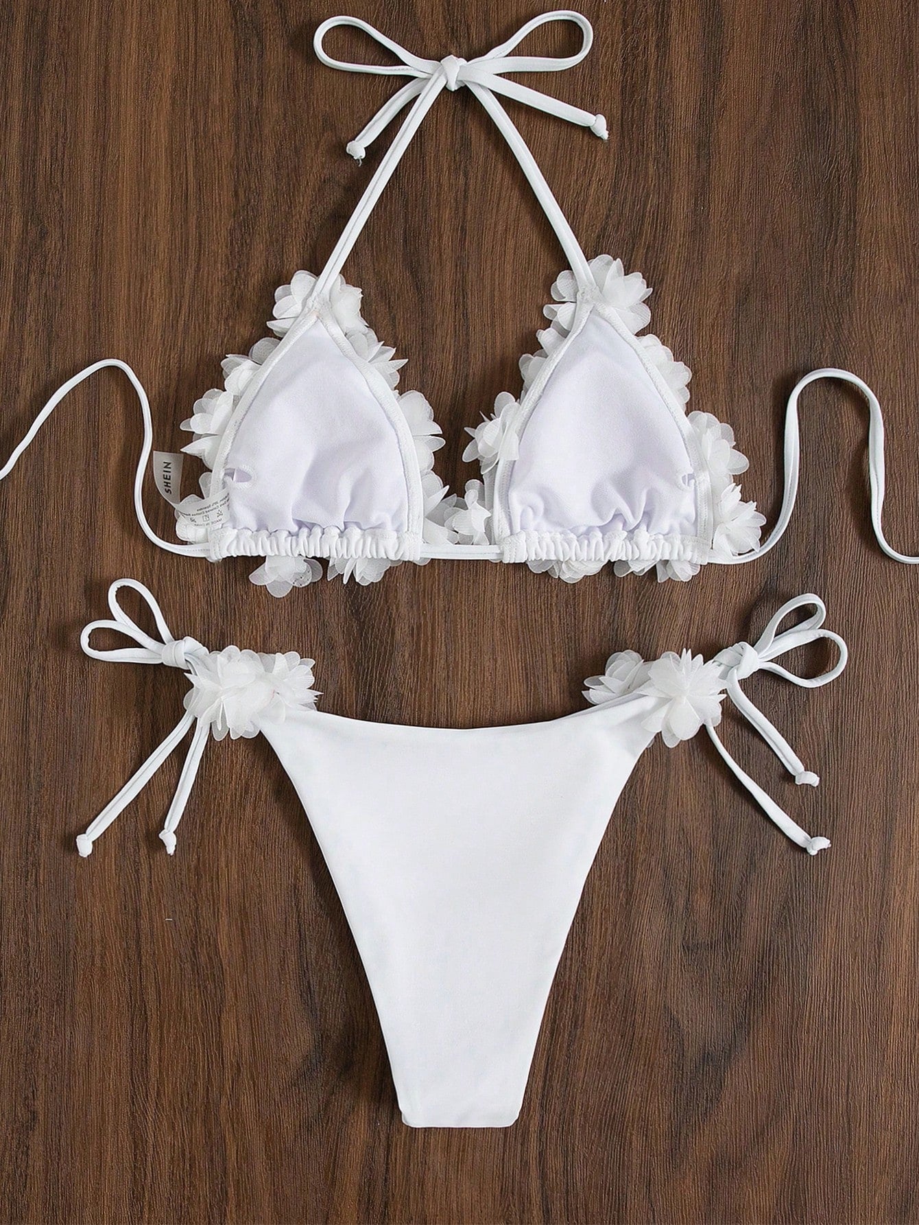 Biquíni Triângulo String Com Flores 3D Decorativas