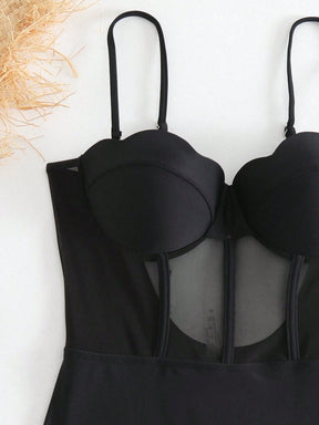 Maiô Meia Taça Com Tule Transparente E Bojo Estruturado