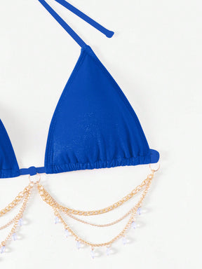 Conjunto Praia Biquíni Com Saia Curta E Detalhe De Corrente