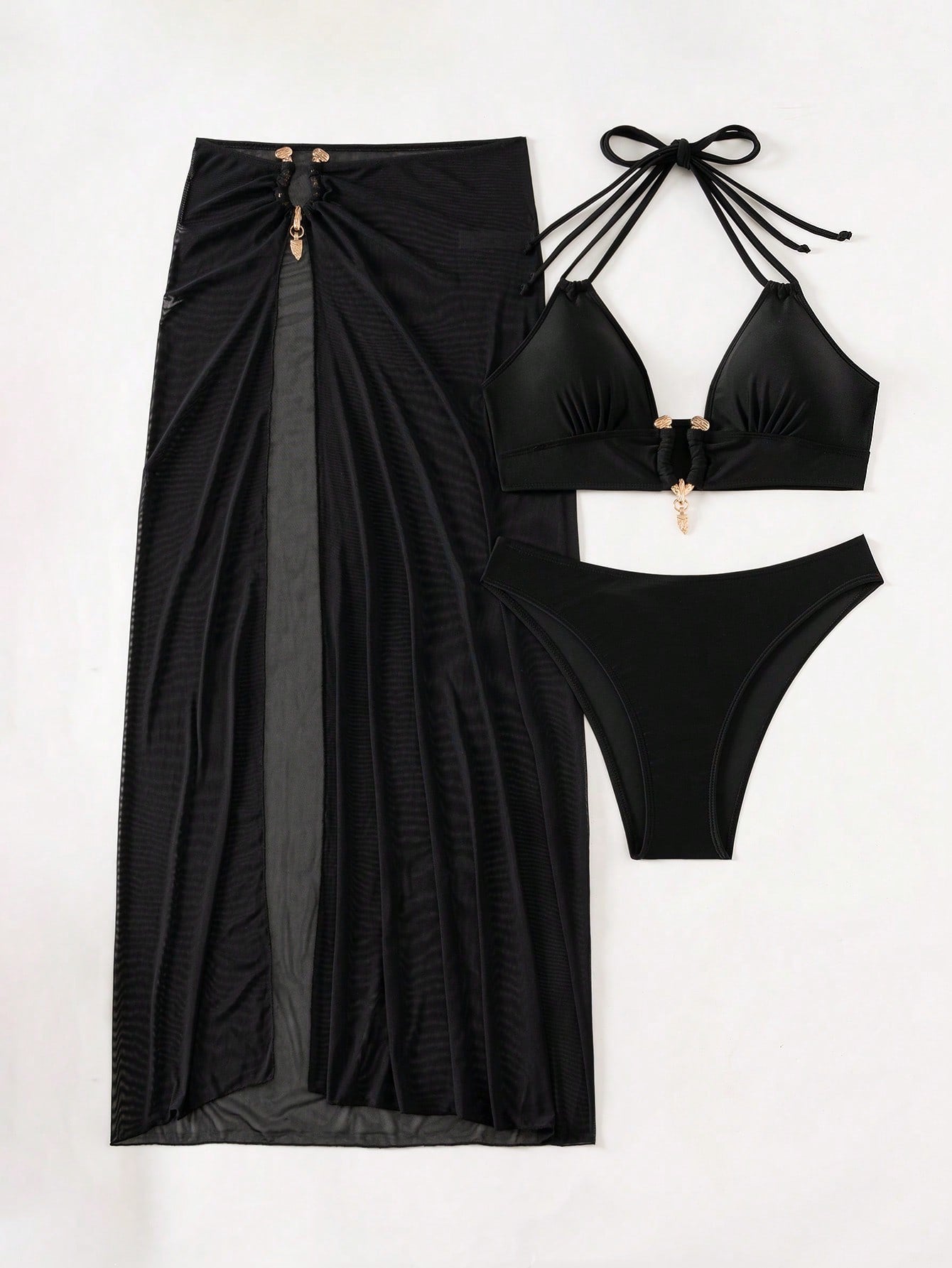 Conjunto Praia Biquíni Com Saia Longa Transparente