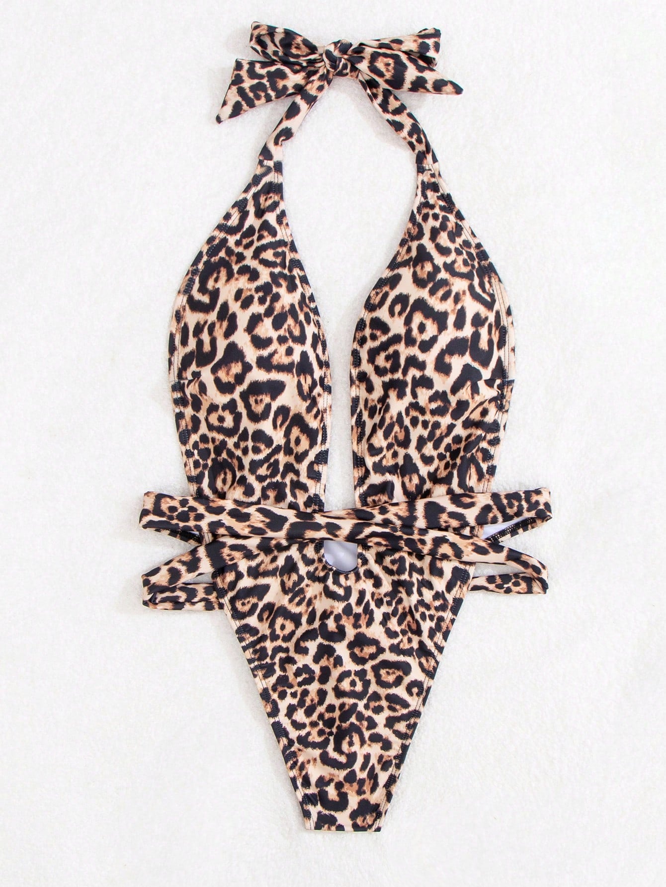 Maiô Animal Print Decote Profundo Com Cinto Faixa