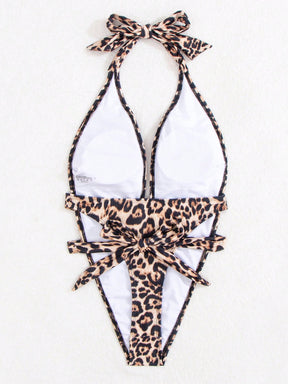 Maiô Animal Print Decote Profundo Com Cinto Faixa