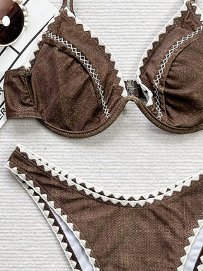 Biquíni Meia Taça Estilo Jeans Com Detalhes Vazados